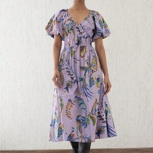 Banjanan Lavender Midi Dress with Multicolor Floral Print